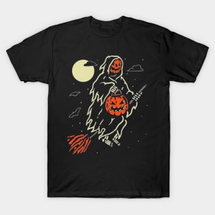 Halloween Grim Reaper Pumpkin Black T-Shirt